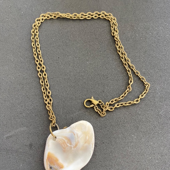 Sea shell necklace with palm tree charm.   10" chain. - Picture 2 of 3